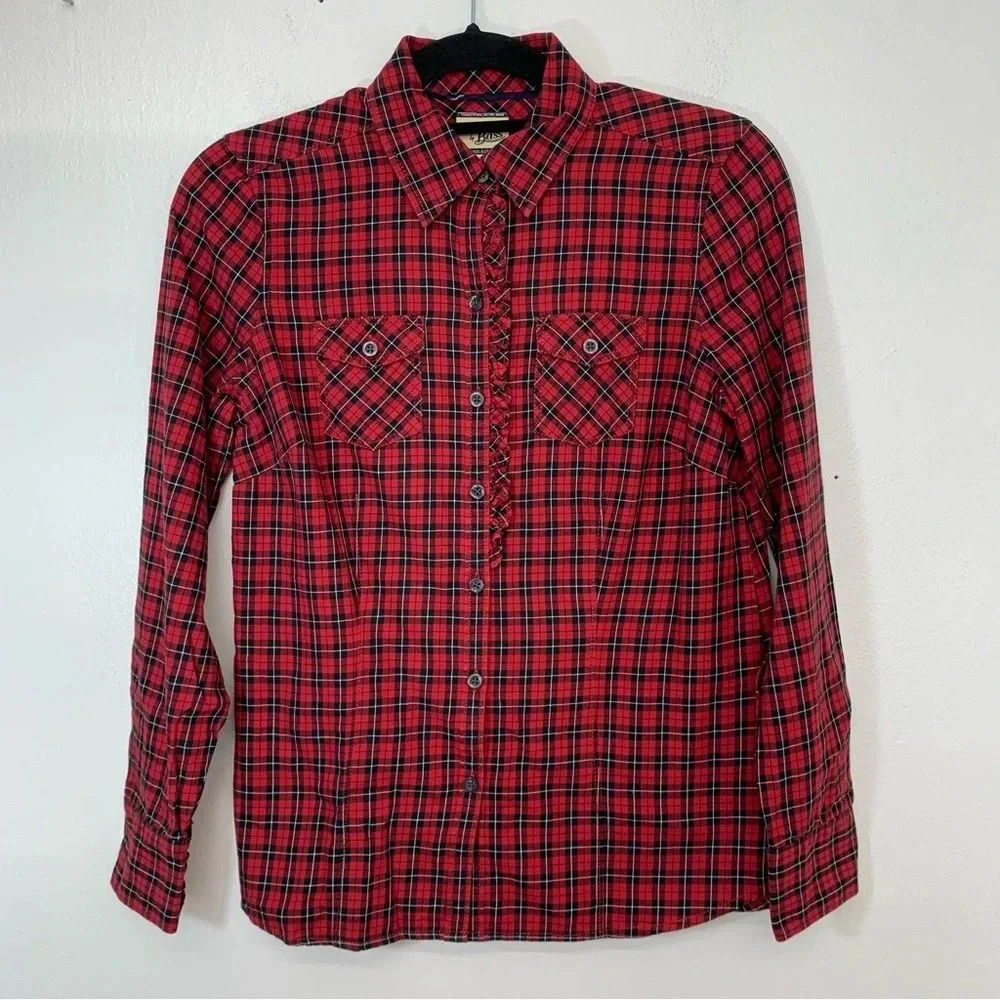 Heritage Shirtings By Bass Shirt‎ Woman  Small Red Black  Plaid Button Ruffles